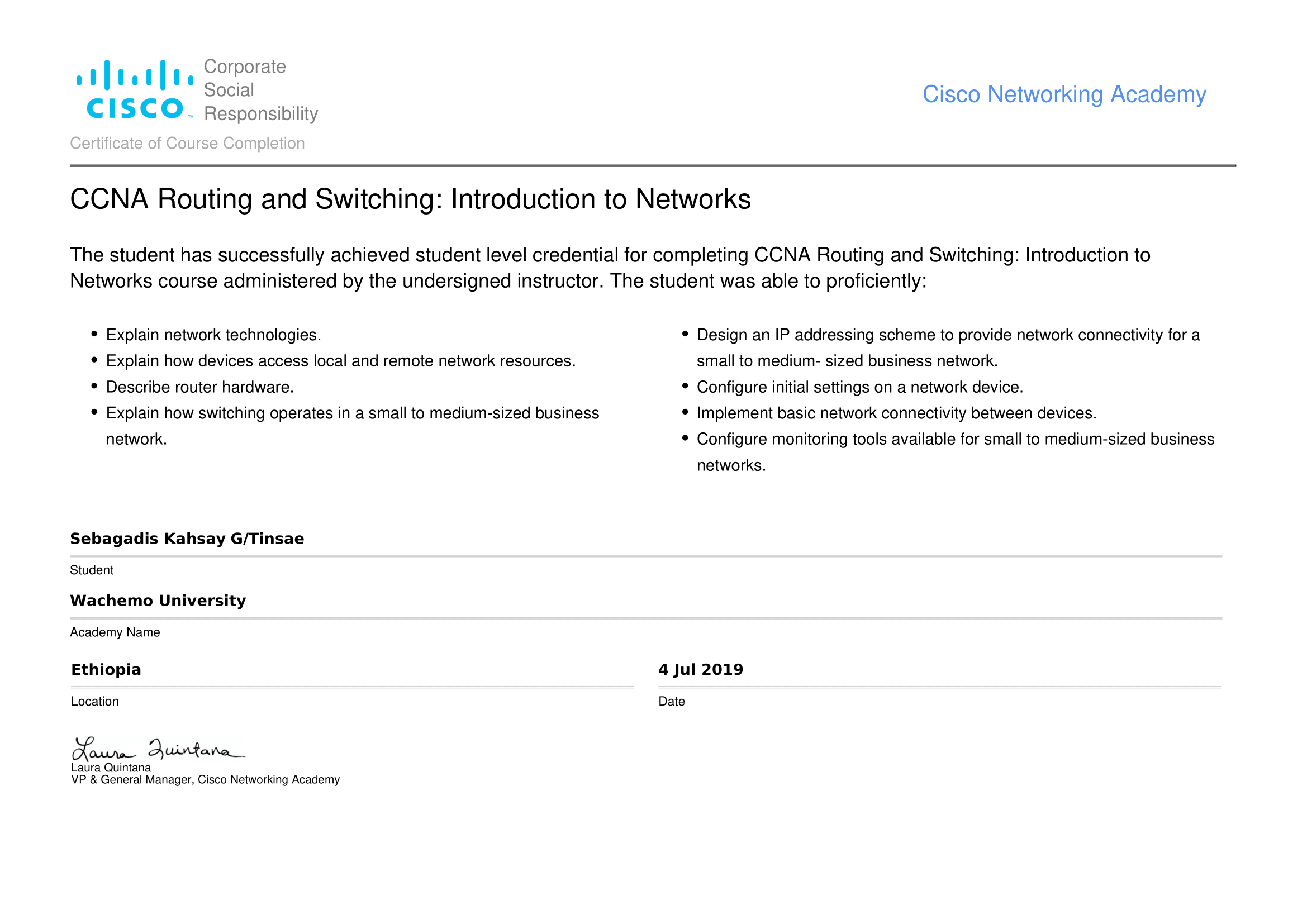 CCNA Certificate